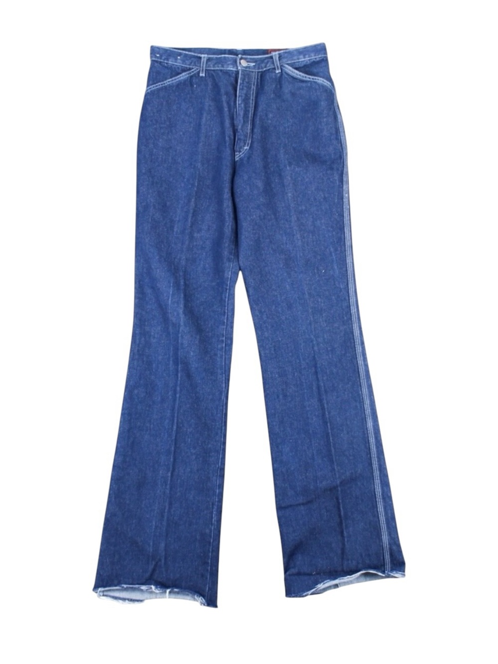 Vintage 70s Brittania Jeans Denim Flare Leg Dark Wash High Rise Raw Hem Size 33‎